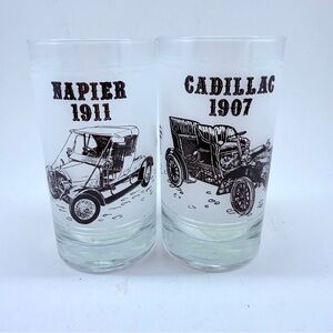 Vintage Automobile Glass Tumbler – White with Black Print
